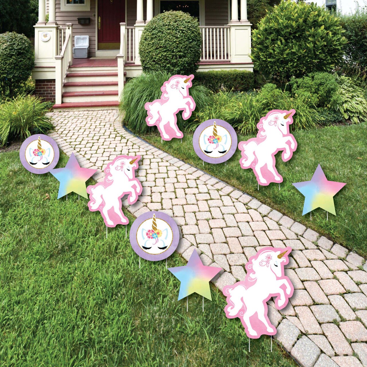Big Dot of Happiness Rainbow Unicorn - Star & Unicorn Lawn Decor- Outdoor Magical Unicorn Baby Shower or Birthday Party Yard Decorations - 10 Piece